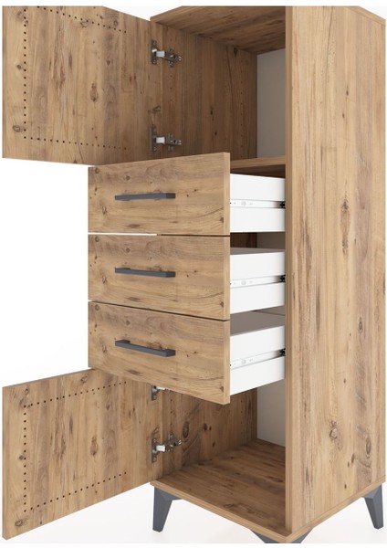 Hyperion Dolap Tek Raflı 3 Çekmeceli 2 Kapaklı 44X44X134 Çam-Çam indirimleri