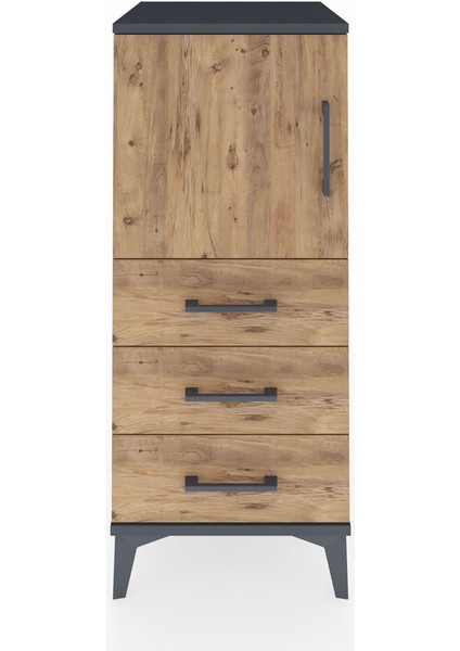 Hyperion Komodin 2 Raflı 3 Çekmeceli Tek Kapaklı 44X44X106 Antrasit-Çam