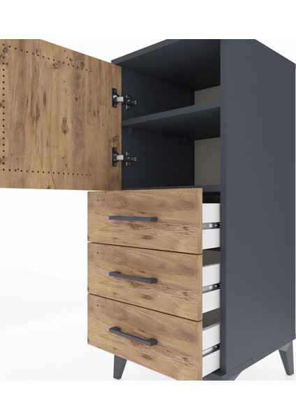 Hyperion Komodin 2 Raflı 3 Çekmeceli Tek Kapaklı 44X44X106 Antrasit-Çam indirimleri