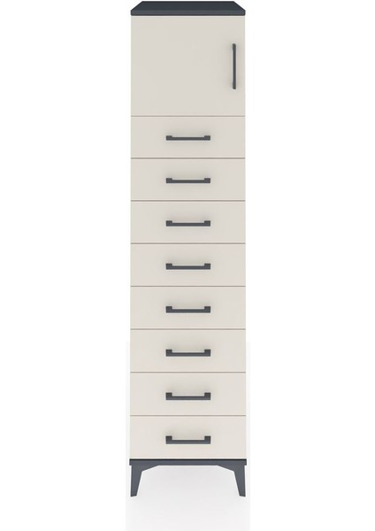 Kronos Dolap Tek Raflı 8 Çekmeceli Tek Kapaklı 44X59X182 Antrasit-Aytaşı