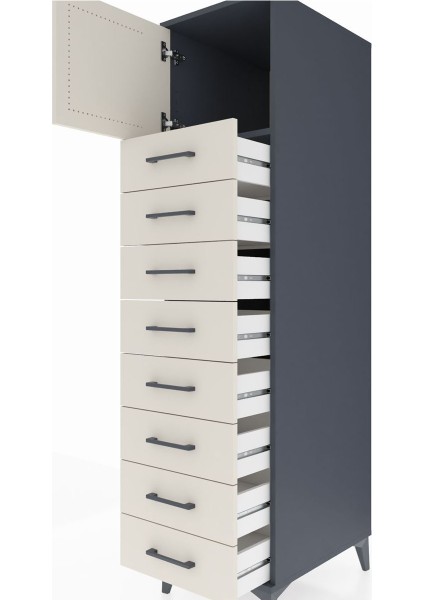 Kronos Dolap Tek Raflı 8 Çekmeceli Tek Kapaklı 44X59X182 Antrasit-Aytaşı indirimleri