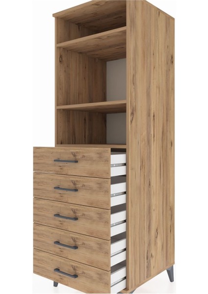 Kronos Dolap 3 Raflı 5 Çekmeceli 60X59X182 Çam-Çam indirimleri