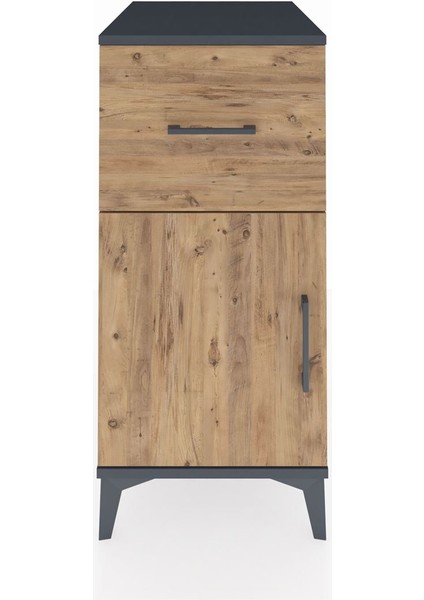 Kronos Komodin Tek Raflı Tek Çekmeceli Tek Kapaklı 44X59X96 Antrasit-Çam