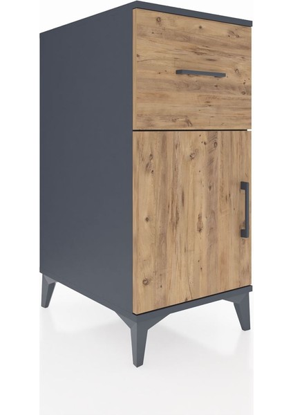 Kronos Komodin Tek Raflı Tek Çekmeceli Tek Kapaklı 44X59X96 Antrasit-Çam fiyatları