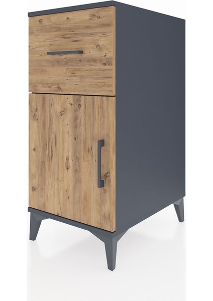 Kronos Komodin Tek Raflı Tek Çekmeceli Tek Kapaklı 44X59X96 Antrasit-Çam modelleri