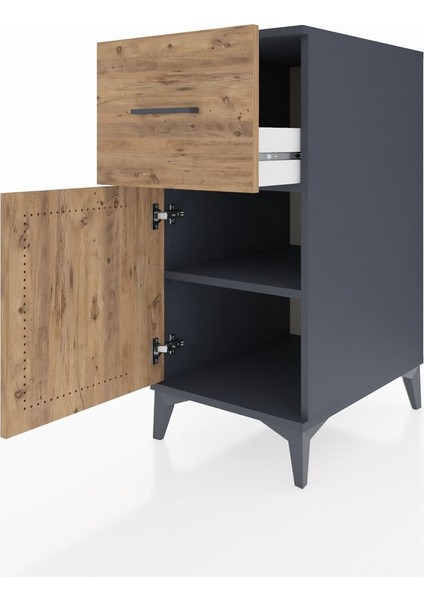 Kronos Komodin Tek Raflı Tek Çekmeceli Tek Kapaklı 44X59X96 Antrasit-Çam fırsatları