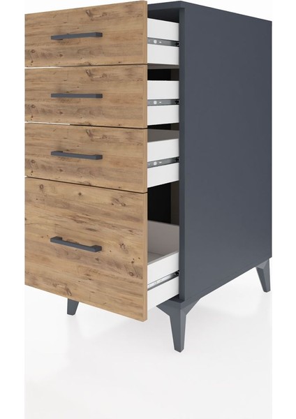 Kronos Komodin 4 Çekmeceli 44X59X96 Antrasit-Çam fırsatları