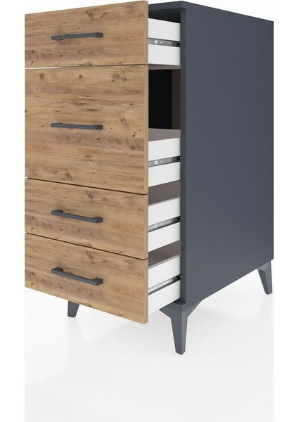 Kronos Komodin 4 Çekmeceli 44X59X96 Antrasit-Çam fırsatları