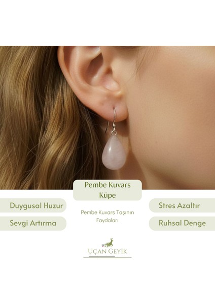 Doğal Pembe Kuvars Küpe – Aşk ve Sevgi Taşı, Şifa ve Enerji Kristali, Zarif Kadın Takı