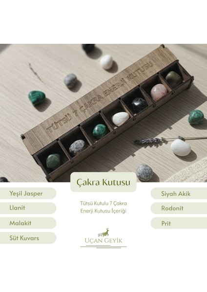 Tütsü 7 Çakra Enerji Kutusu – Doğal Kristal Taş Seti, Meditasyon ve Enerji Dengeleme, Şifa Taşları