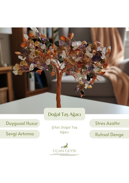 Çakra Doğal Taş Ağacı – El Yapımı Enerji ve Şifa Ağacı, 7 Çakra Dengeleyici Doğal Taşlı Dekoratifobje