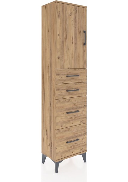 Arges Dolap Tek Raflı 4 Çekmeceli Tek Kapaklı 44X30X182 Çam-Çam fiyatları