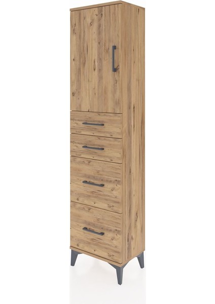 Arges Dolap Tek Raflı 4 Çekmeceli Tek Kapaklı 44X30X182 Çam-Çam modelleri