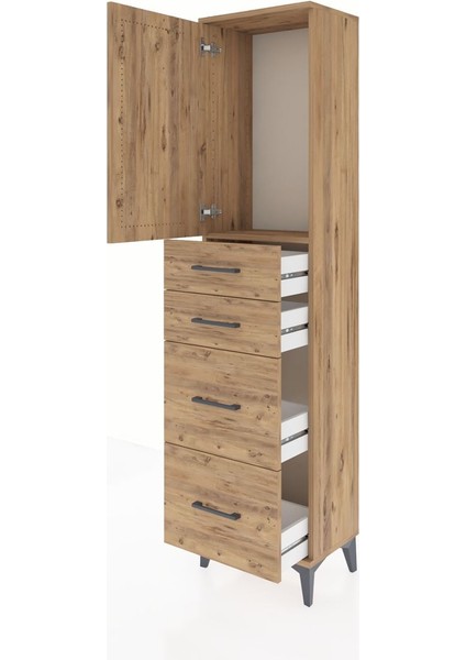 Arges Dolap Tek Raflı 4 Çekmeceli Tek Kapaklı 44X30X182 Çam-Çam fırsatları