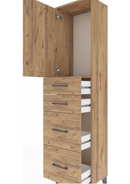 Arges Dolap Tek Raflı 4 Çekmeceli Tek Kapaklı 44X30X182 Çam-Çam indirimleri