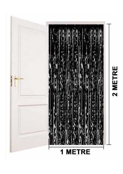 Siyah Ekstra Metalize Parlak Saçaklı Arka Fon Perde fırsatları