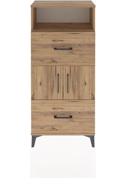 Arges Dolap 2 Raflı 2 Çekmeceli 2 Kapaklı 60X30X134 Çam-Çam