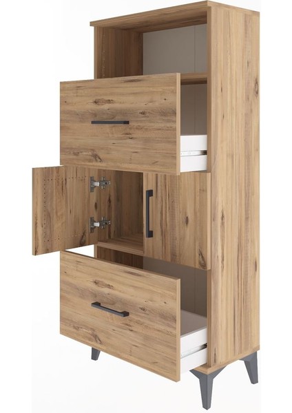 Arges Dolap 2 Raflı 2 Çekmeceli 2 Kapaklı 60X30X134 Çam-Çam fırsatları