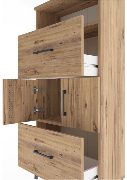 Arges Dolap 2 Raflı 2 Çekmeceli 2 Kapaklı 60X30X134 Çam-Çam indirimleri