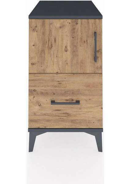 Kronos Komodin 2 Raflı Tek Çekmeceli Tek Kapaklı 44X59X80 Antrasit-Çam