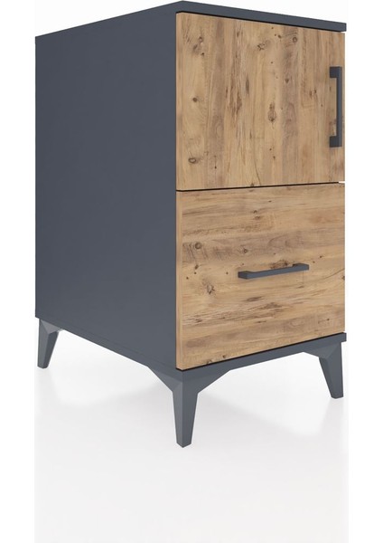 Kronos Komodin 2 Raflı Tek Çekmeceli Tek Kapaklı 44X59X80 Antrasit-Çam fiyatları