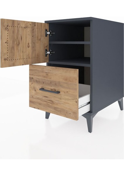 Kronos Komodin 2 Raflı Tek Çekmeceli Tek Kapaklı 44X59X80 Antrasit-Çam fırsatları