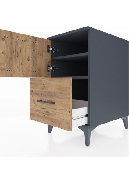 Kronos Komodin 2 Raflı Tek Çekmeceli Tek Kapaklı 44X59X80 Antrasit-Çam indirimleri
