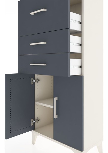 Hyperion Dolap Tek Raflı 3 Çekmeceli 2 Kapaklı 60X44X134 Aytaşı-Antrasit indirimleri