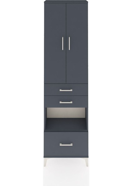 Arges Dolap 4 Raflı 3 Çekmeceli 2 Kapaklı 60X30X221 Antrasit-Antrasit
