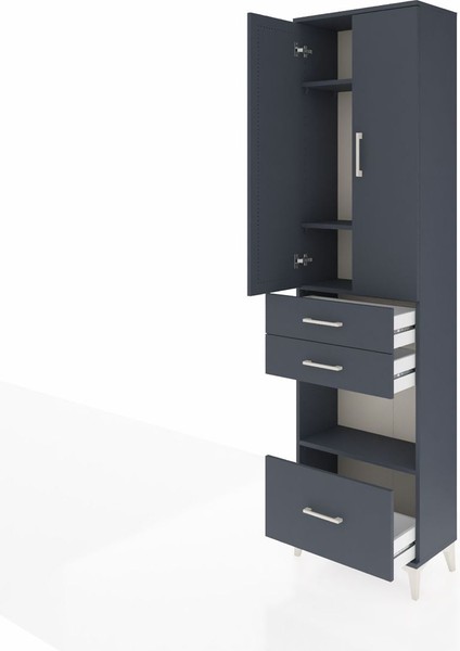 Arges Dolap 4 Raflı 3 Çekmeceli 2 Kapaklı 60X30X221 Antrasit-Antrasit fırsatları