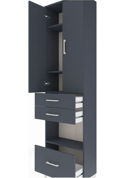 Arges Dolap 4 Raflı 3 Çekmeceli 2 Kapaklı 60X30X221 Antrasit-Antrasit indirimleri