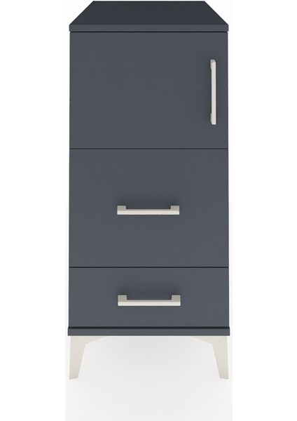 Kronos Komodin Tek Raflı 2 Çekmeceli Tek Kapaklı 44X59X96 Antrasit-Antrasit