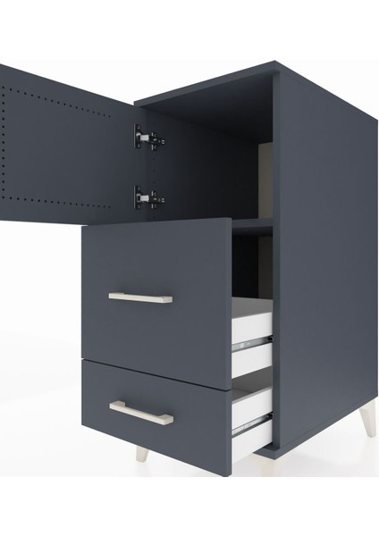 Kronos Komodin Tek Raflı 2 Çekmeceli Tek Kapaklı 44X59X96 Antrasit-Antrasit indirimleri