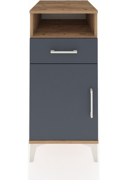 Kronos Komodin 2 Raflı Tek Çekmeceli Tek Kapaklı 44X59X96 Çam-Antrasit