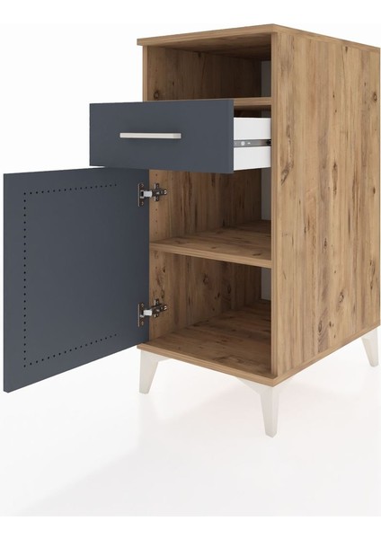 Kronos Komodin 2 Raflı Tek Çekmeceli Tek Kapaklı 44X59X96 Çam-Antrasit fırsatları