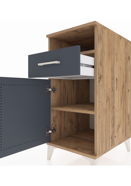 Kronos Komodin 2 Raflı Tek Çekmeceli Tek Kapaklı 44X59X96 Çam-Antrasit indirimleri