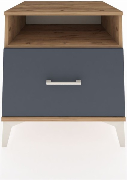 Kronos Komodin Tek Raflı Tek Çekmeceli 60X59X64 Çam-Antrasit