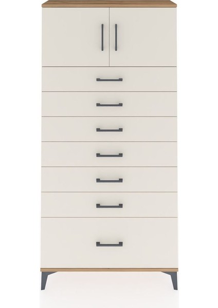 Arges Dolap Tek Raflı 7 Çekmeceli 2 Kapaklı 88X30X182 Çam-Aytaşı