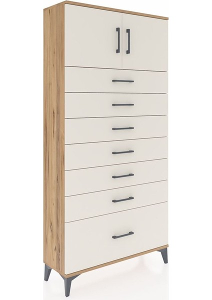 Arges Dolap Tek Raflı 7 Çekmeceli 2 Kapaklı 88X30X182 Çam-Aytaşı fiyatları