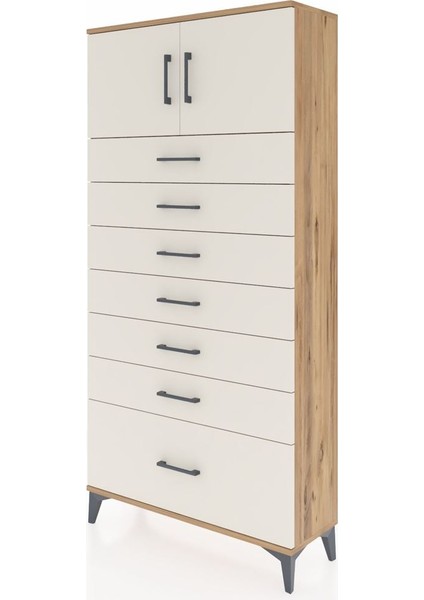 Arges Dolap Tek Raflı 7 Çekmeceli 2 Kapaklı 88X30X182 Çam-Aytaşı modelleri