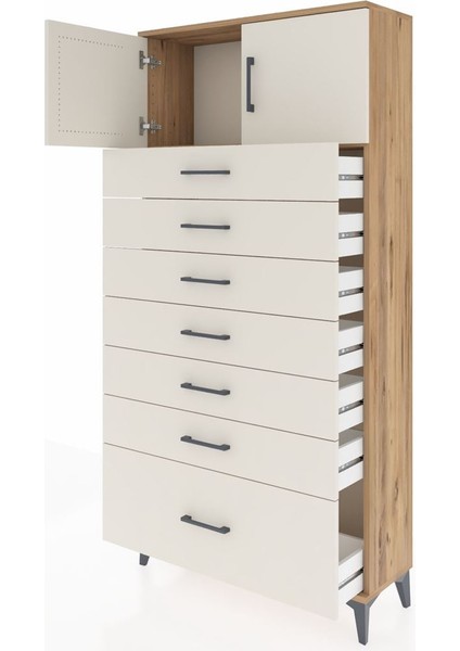 Arges Dolap Tek Raflı 7 Çekmeceli 2 Kapaklı 88X30X182 Çam-Aytaşı fırsatları