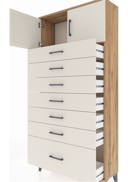 Arges Dolap Tek Raflı 7 Çekmeceli 2 Kapaklı 88X30X182 Çam-Aytaşı indirimleri