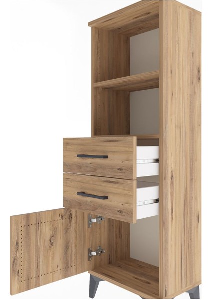 Arges Dolap 2 Raflı 2 Çekmeceli Tek Kapaklı 44X30X134 Çam-Çam indirimleri