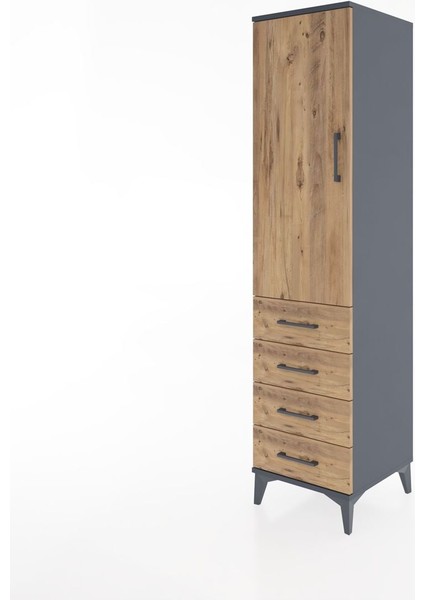Hyperion Dolap 2 Raflı 4 Çekmeceli Tek Kapaklı 44X44X182 Antrasit-Çam modelleri