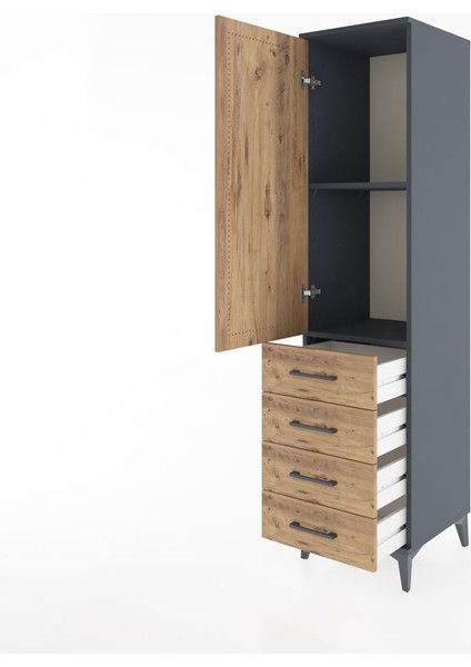 Hyperion Dolap 2 Raflı 4 Çekmeceli Tek Kapaklı 44X44X182 Antrasit-Çam fırsatları
