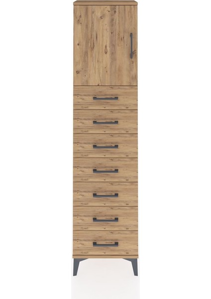 Arges Dolap 2 Raflı 7 Çekmeceli Tek Kapaklı 44X30X182 Çam-Çam