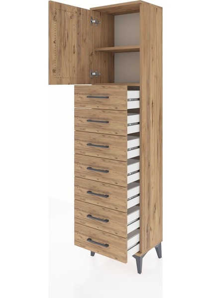 Arges Dolap 2 Raflı 7 Çekmeceli Tek Kapaklı 44X30X182 Çam-Çam fırsatları