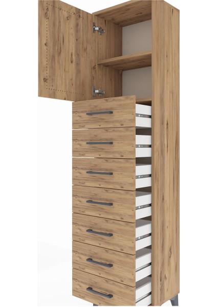 Arges Dolap 2 Raflı 7 Çekmeceli Tek Kapaklı 44X30X182 Çam-Çam indirimleri