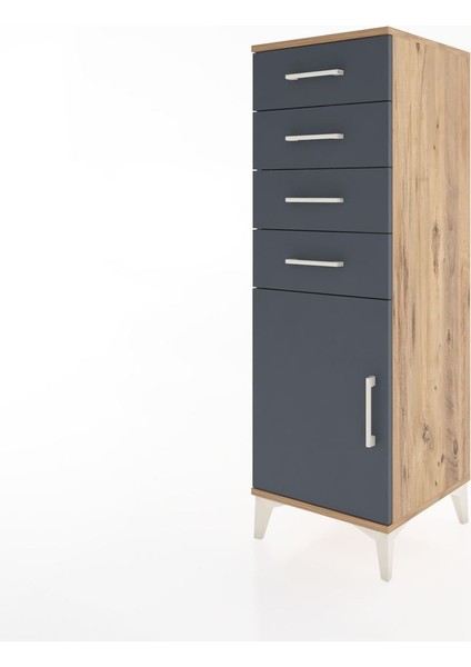 Hyperion Dolap Tek Raflı 4 Çekmeceli Tek Kapaklı 44X44X134 Çam-Antrasit modelleri