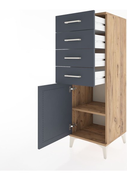 Hyperion Dolap Tek Raflı 4 Çekmeceli Tek Kapaklı 44X44X134 Çam-Antrasit fırsatları